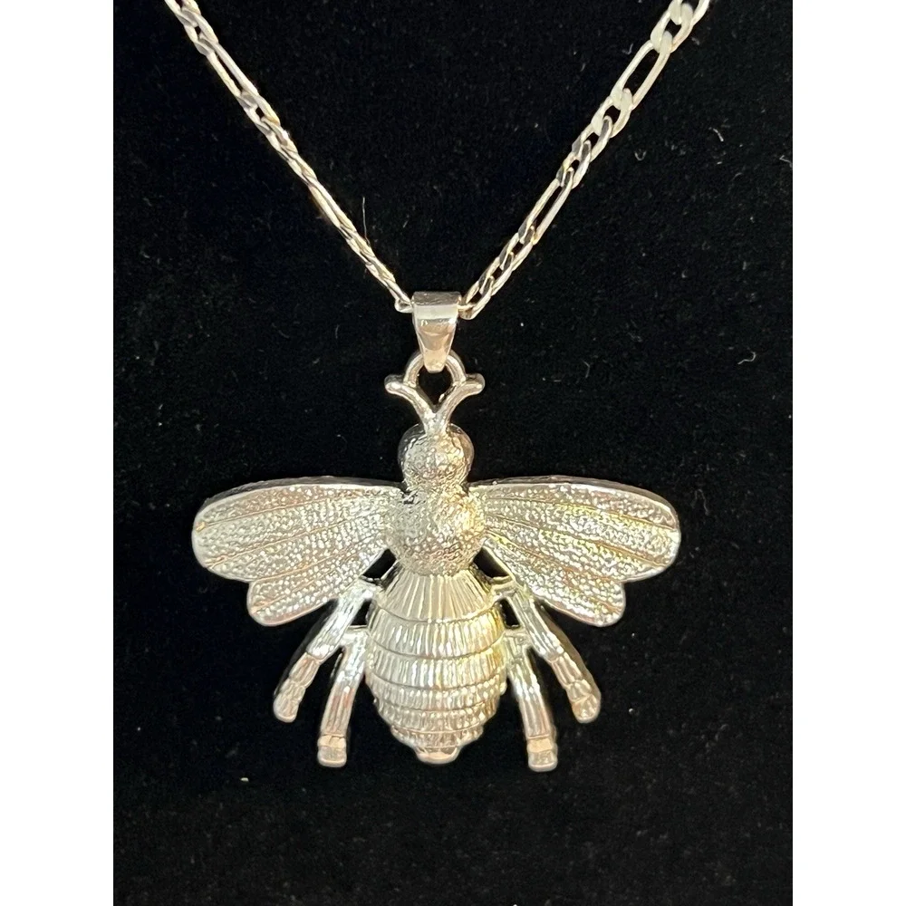 925 Sterling Silver Insect Bug Wasp Bee Pendant & Sterling Long Chain Necklace